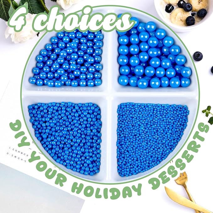 Dazzjoy Edible Blue Ball Pearl Sugar Sprinkles, 150g/5.29oz, Blue Sprinkles for Cake Decorating, Cake Decoration & Cupcake Topper