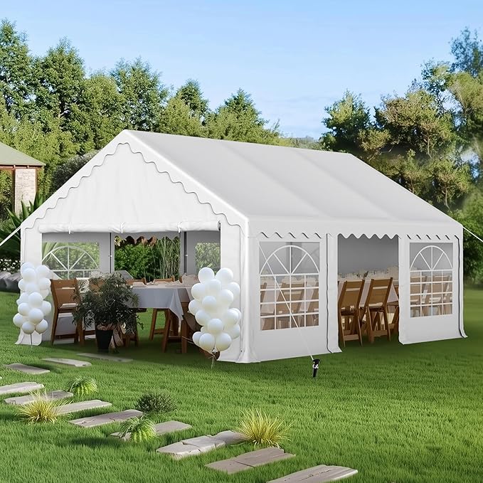 PHI VILLA 20'x16' Outdoor Heavy Duty Party Tent Large Commercial Canopy Wedding Event Shelter with Removable Sidewalls & 3 Storage Bags for Patio Outdoor Garden Events, White
