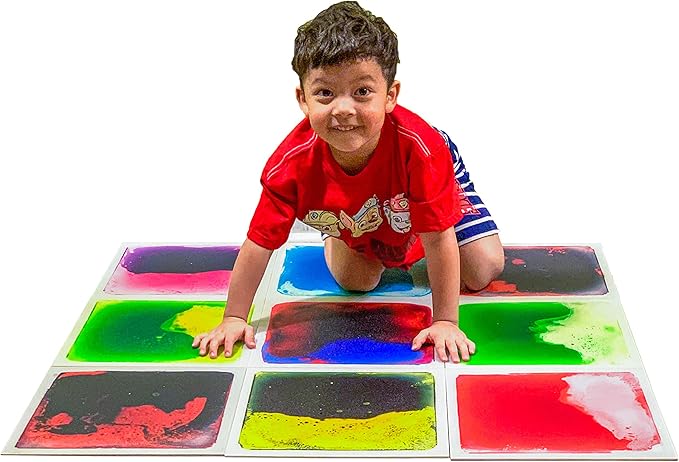 Art3d 10-Tile Sensory Room Tiles Multi-Color Liquid Encased Floor Playmat Kids Play Floor Tiles, 19.7" Large Tile 27 Sq.Ft