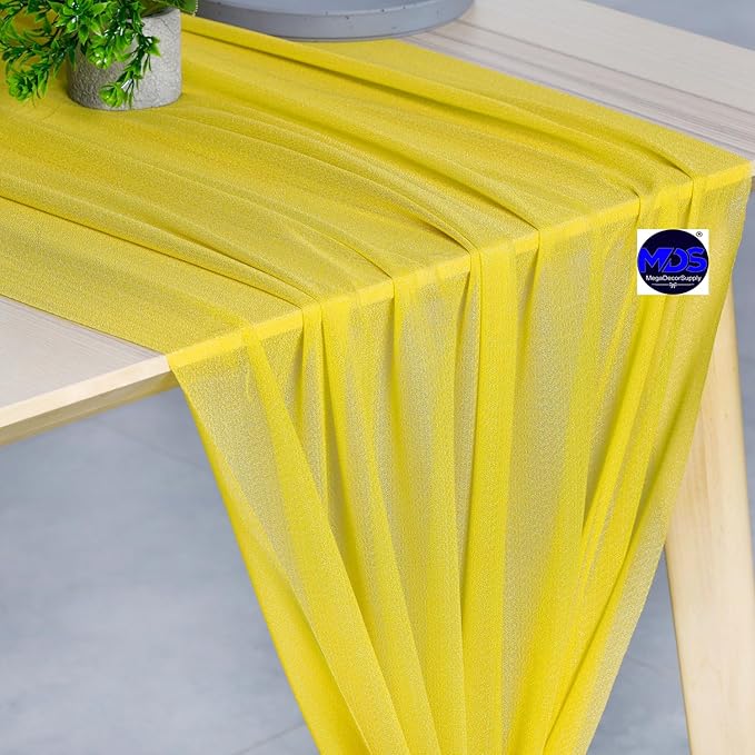 MDS 5 Pack 10ft Chiffon Table Runner 29 x 120 Inches Sheer Wedding Runner Romantic Rustic Table Runner for Wedding Decorations, Birthday Parties, Bridal Shower Party Arch Decor - Yellow