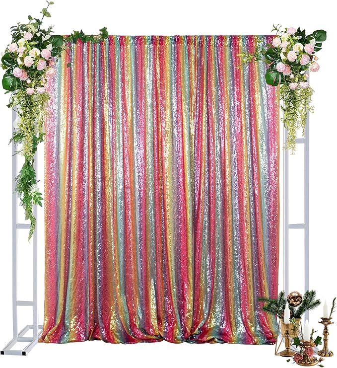 DUOBAO Sequin Backdrop Rainbow 7FTx7FT Wedding Background Glitter Curtain for YouTube Videos Sequins Photo Booth Backdrops Sequence Backdrop for Photography
