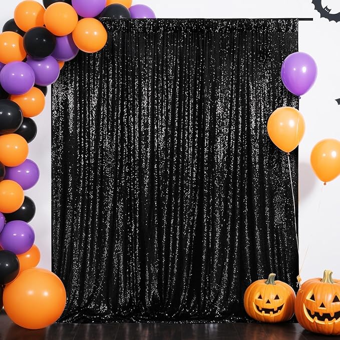 Eternal Beauty Black Sequin Backdrop, 5x7 Ft Halloween Glitter Background Curtains for Shimmer Photography Party Wedding Birthday Back Drop Decor