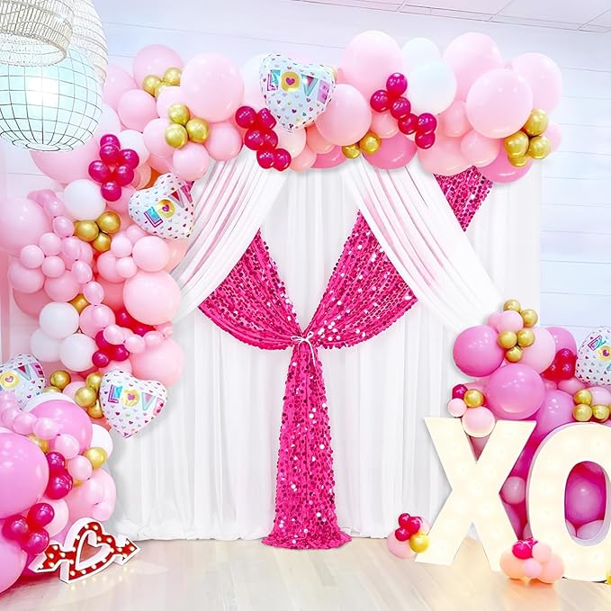Big Payette Sequin Backdrop 4ftx8ft Hot Pink Sparkly Glitter Curtains for Birthday Parties Background Decorations