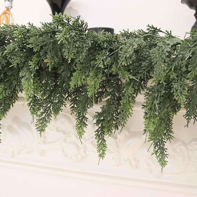 15FT Christmas Cedar Garland Artificial Real Touch Thickness Realistic Greenery Pine Garland for Mantle Fireplace Outdoor Indoor Christmas Decorations