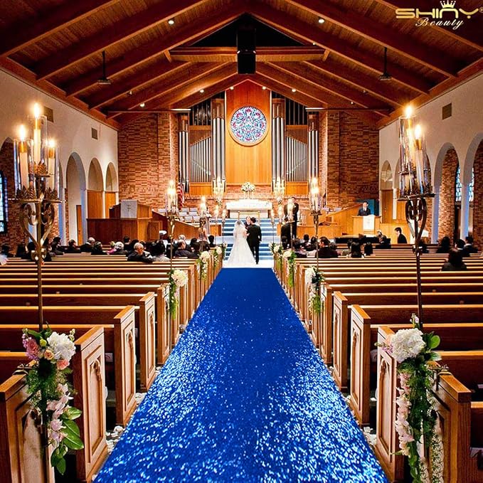 ShinyBeauty Royal Blue Sequin Aisle Runner, 4FTx20FT Glitter Wedding Walkway for Elegant Hallways, Parties & Special Events