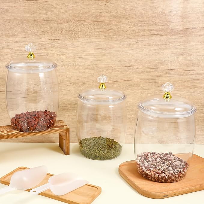 4 Pcs Candy Jars with Lids and Spoons Clear Candy Jars for Candys Cookie Buffet Storage Container Clear Airtight Food Storage Jar Plastic Airtight Apothecary Jar for Home Apothecary Kitchen Wedding