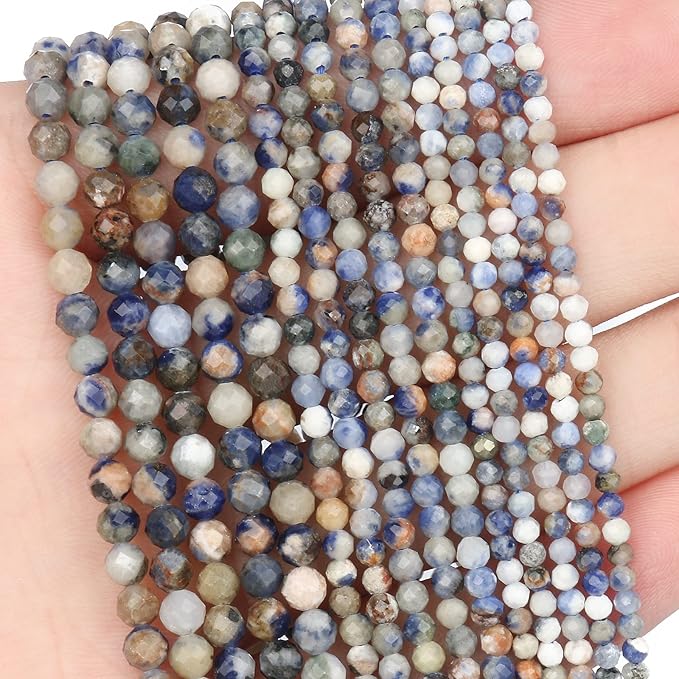 Song Xi 90pcs 4mm Natural New Blue Sodalite Gemstone Beads Faceted Round Loose Stone Beads for Jewelry Making