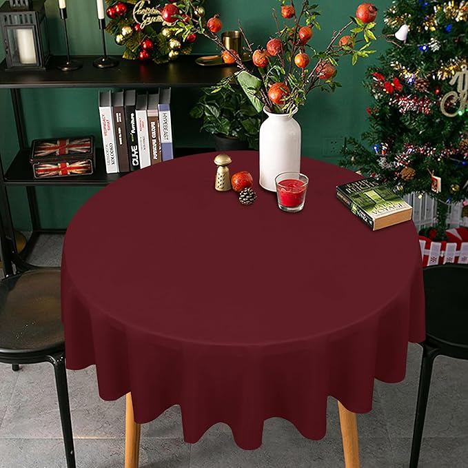 sancua Round Tablecloth - 80 Inch - Water Resistant Spill Proof Washable Polyester Table Cloth Decorative Fabric Table Cover for Dining Tables, Buffet Parties and Camping, Burgundy