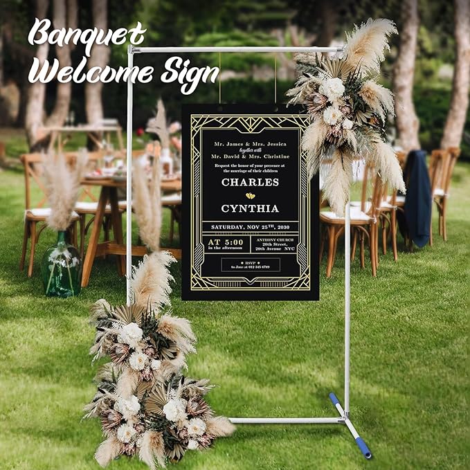 Heavy Duty Backdrop Stand 7*4FT, Extra-Long Adjustable Legs for Backdrop/Wedding Decor, Rustproof & Portable Frame for Party/Event/Home Decoration (White)