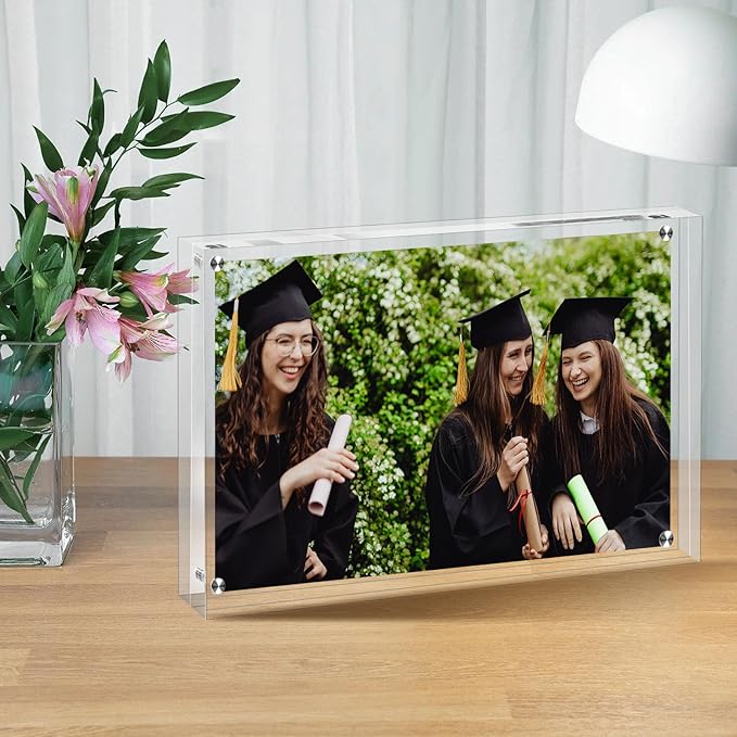 6 PACK Clear Acrylic Picture Frames 5x7 inch Vertical or Horizontal Stand-Up Desktop Table Top Acrylic Photo Blocks Frame Set with Heavy Magnetic Double-Sided Clarity - Ideal for Wedding,