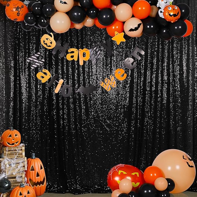 SquarePie Sequin Backdrop 10FT x 10FT Black Curtain Background for Halloween Wedding Party Decoration