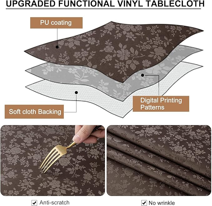 Smiry Rectangle Table Cloth, Waterproof Heavy Duty Vinyl Tablecloths, Wipeable Washable Table Cover for Kitchen and Dining Room (Coffee, 60" X 120")