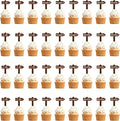 36 PCS Rustic Wedding Cupcake Toppers in Wood Wedding Engagement Cake Decorations