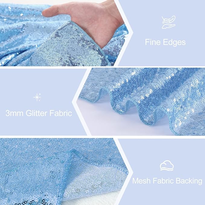 Sequin Table Runners 2 Pieces Baby Blue Table Runners 12x72 Inch Glitter Dining Table Cover for Party Wedding Birthday Reception Banquet Decoration Spring Party Chair Sashes