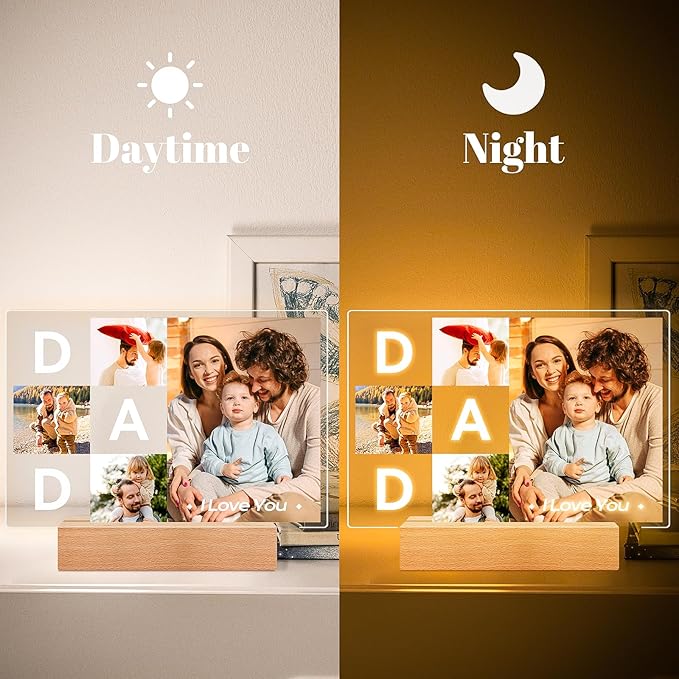 Personalized DAD Picture Frames, Customized Photo Frame with Night Light, Custom Picture Frames, Best Dad Ever Gifts, Personalized Christmas Birthday Gifts for Dad from Daughter Son Wife