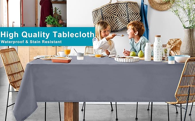Hiasan Light Gray Rectangle Tablecloth - Waterproof Spillproof and Wrinkle Resistant Washable Polyester Table Cloth for Dining Party, 60 x 84 inch