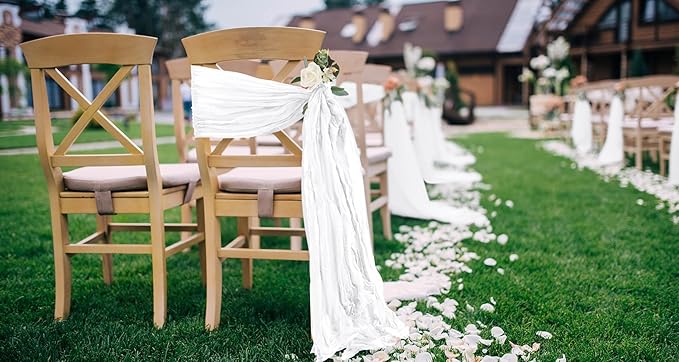 50 PCS Cheesecloth Chair Sashes, Bows Designed ChairSashes, 15.7x70 inch Chair Sashes for Aisle Decorations Universal Chairs Cover Decoration for Wedding Reception Party Banquet (White)