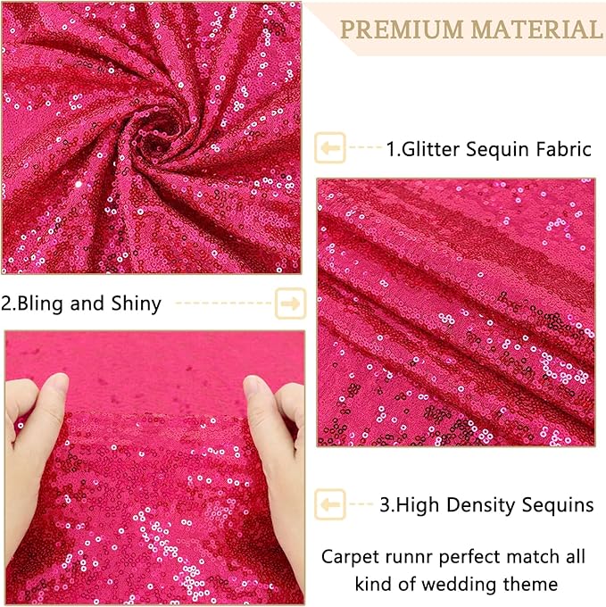 MODFUNS Sequins Aisle Runner for Wedding Ceremony Hot Pink Aisle Runner Rug 4FTx15FT Glitter Wedding Carpet Runners Outdoor Sparkling Hallway Rug for Party Reception Reception Decor