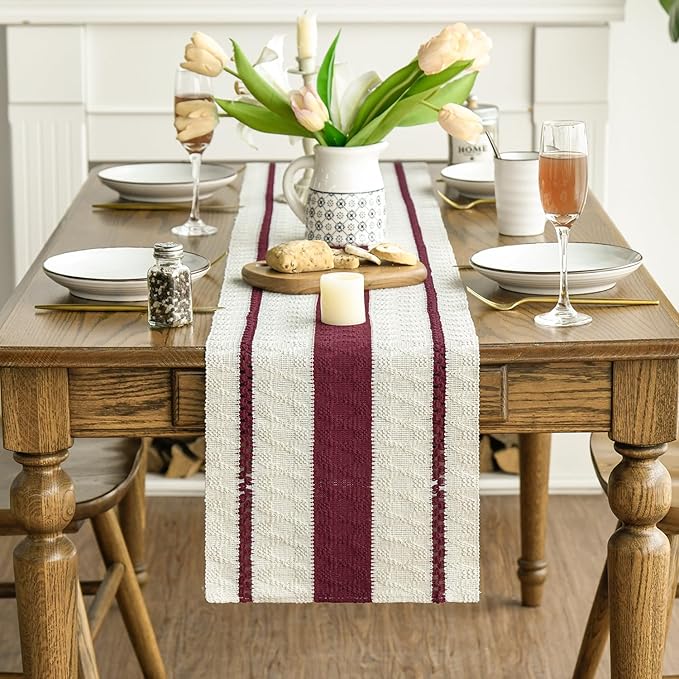 Artoid Mode Red Farmhouse Woven Rustic Table Runner, Seasonal Holiday Hollow Kitchen Dining Table Decoration for Home Party Decor 12x72 Inch