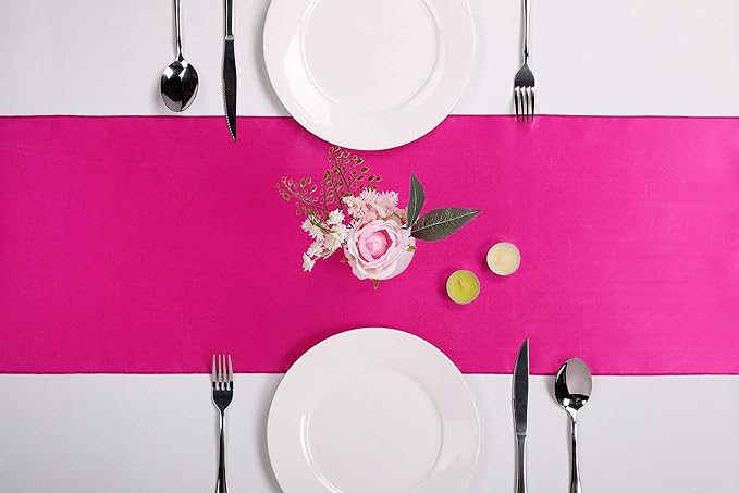 15-Pack Satin Table Runner Fuchsia 12 x 108 inches Long, Table Runners for Wedding, Birthday Parties, Banquets Decorations（15 Pack, 12x108 Inch, Fuchsia）