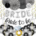 Black Silver Party Decorations - Bridal Shower Decorations Set Bachelorette Party Supplies with Bride to Be Banner,Bride Foil Balloon,Diamond Ring Foil Balloon,Paper Fan Hanging Swirl
