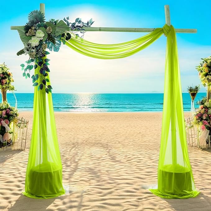 MDS Halloween Chiffon Draping Fabric - 2 Panel, 30" Wide x 40ft Long - Sheer Spooky Arbor & Canopy Drapery for Haunted House Backdrops, Party Ceilings, DIY Costumes & Themed Events - Parrot Green