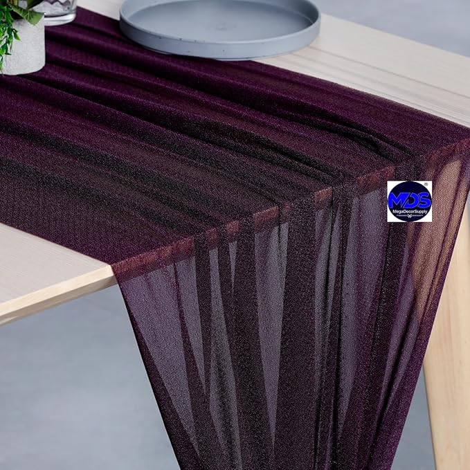 MDS Halloween Chiffon Table Runner - 5 Pack, 29 x 170 Inches, 14ft Each - Sheer Spooky Table Runners for Haunted House Parties, Trick-or-Treat Tables, Witchy Décor, Wedding & Events - Eggplant