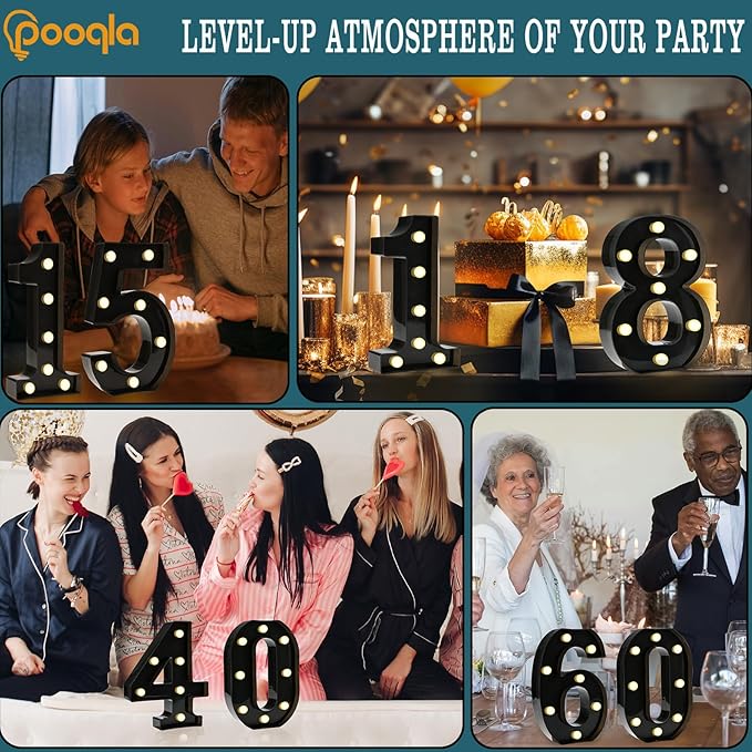Pooqla Light Up Numbers, Lighted Marquee Number Sign for 70th Birthday Party Decor, Battery Powered LED Number Lights for 70 Party Decor, Lights Sign for Wall Home Anniversary, Decoration 70
