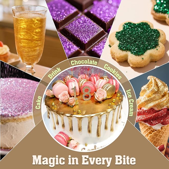 Twisweet Christmas Green Edible Glitter for Drinks, Food Grade 10g Sparkling Sprinkles Cake Decorating Supplies, Edible Luster Dust for Cocktail Beverages, Food Coloring Shimmer Powder for Cupcakes Cookies Cake Decorations