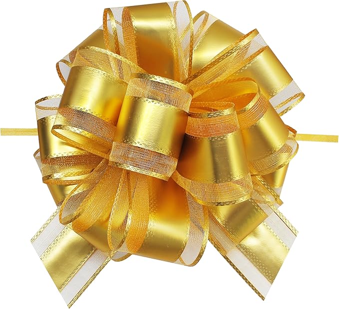 7 Pieces Large Pull Bows, 6 inche, Big Bow for Gift Wrapping, Christmas Party Birthday Gift, Wedding Baskets,Valentine's Day Decorations, Flower Decoration (Gold)