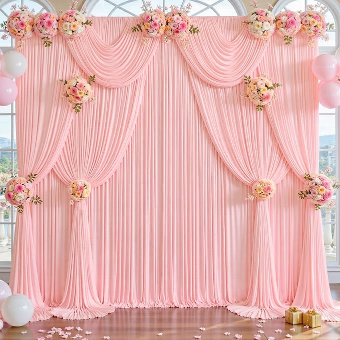 50ft x 12ft Blush Pink Backdrop Curtains Wrinkle Free Backdrop Curtain for Wedding Parties Pink Fabric Backdrops Drapes Back Drop Cloth Bridal Shower Stage Curtains Wedding Decorations for Reception