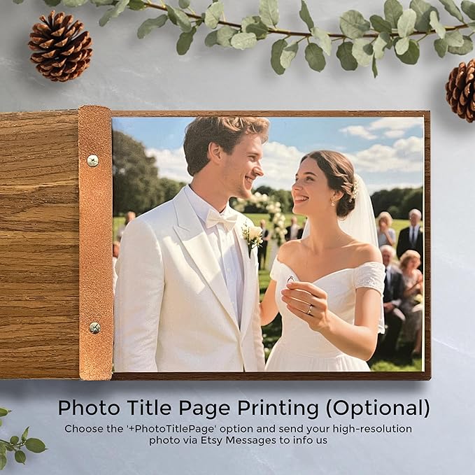 Wedding Guest Book, Custom Wooden Sign-in Book for Reception, Instant Photo Booth Album - Ideal for Wedding Album & Keepsake, Wedding Gift for Couple (A5-8.5 x 6 inch)