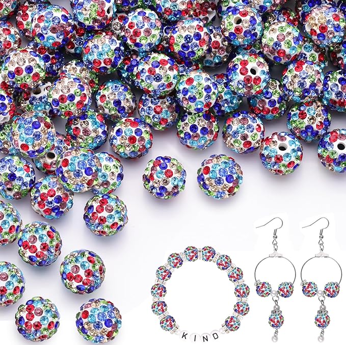 150pcs 10mm Rhinestone Beads for Jewelry Making, White Mixed Shiny Round Shamballa Disco Beads Bulk, Sparkle Crystal Clay Christmas for Bracelet Baseball Necklace Earring Crafting and DIY