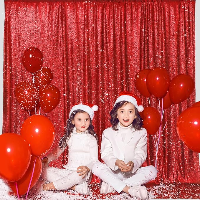 PartyDelight Dark Red Sequin Backdrop Sparkly Wedding Curtain Special Events Party 6FTx6FT