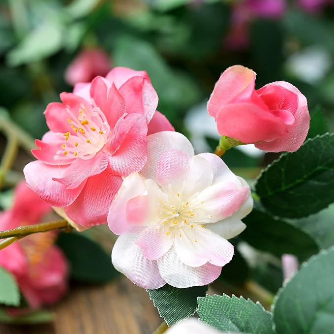FiveSeasonStuff Bendable Posh Pink Flower Garlands, Artificial Silk Wild Roses Vine Leaves Hanging Flowers for Wall Decoration Basket Trellis Wedding Home 2 Pack 12 ft
