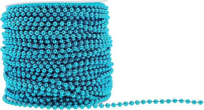 Mandala Crafts 4mm Faux Teal Pearl Beads Roll - 44 Yards Strand of Fake Pearls Chain Garlands Spool String for Christmas Tree, Wedding, Party, Vases, DIY Decoration