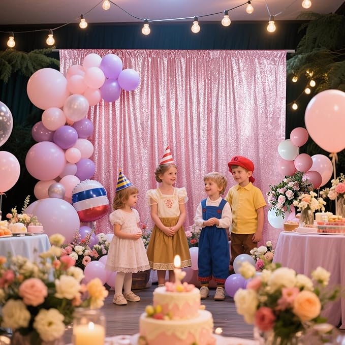 SquarePie Sequin Backdrop Curtain Not See Through Thick Glitter Background for Party 10FT x 10FT Fuchsia Pink