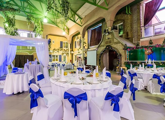 50 PCS Satin Chair Sashes Bows Decorative Universal Chair Cover Chair Ribbon Ties Back Sash for Wedding Birthday Party Ceremony Reception Hotel Events Banquet Restaurant Decor(7 x108 inch,Royal Blue)
