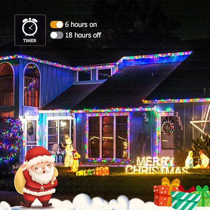 JMEXSUSS 163ft 500 LED Christmas Lights Outdoor, Waterproof Clear Wire String Light, 8 Modes Christmas Tree Lights Plug in for Patio Wedding Party Yard Xmas Tree Decor(Multicolor)