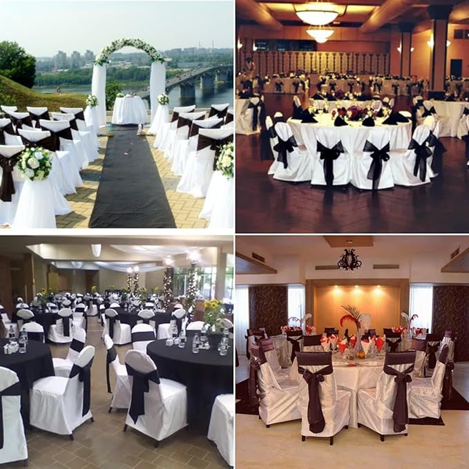 100 PCS Satin Chair Sashes Decorative Bow Satin Chair Sashes Ties Back Ribbon Bows Chairs Cover Band for Wedding Party Ceremony Reception Events Banquet Restaurant Home Kitchen Decor(7x108inch,Black)