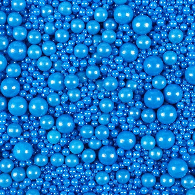 Edible Pearls for Cake Decorating, Blue Pearl Sprinkles, Blue Sprinkles for Cookies, Macaron, Cake, and Ice Cream Topping, Perfect for Independence Day, Holidays, Birthday and Baby Shower(120g/4.23oz)