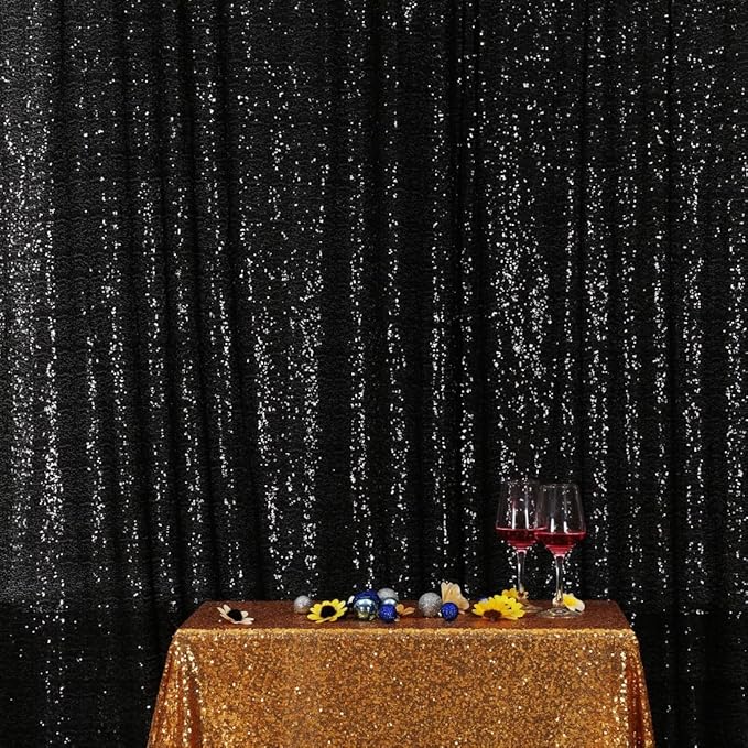 Poise3EHome Black Sequin Backdrop,8FT x 10FT Sequin Photography Backdrop Curtain for Party Decoration