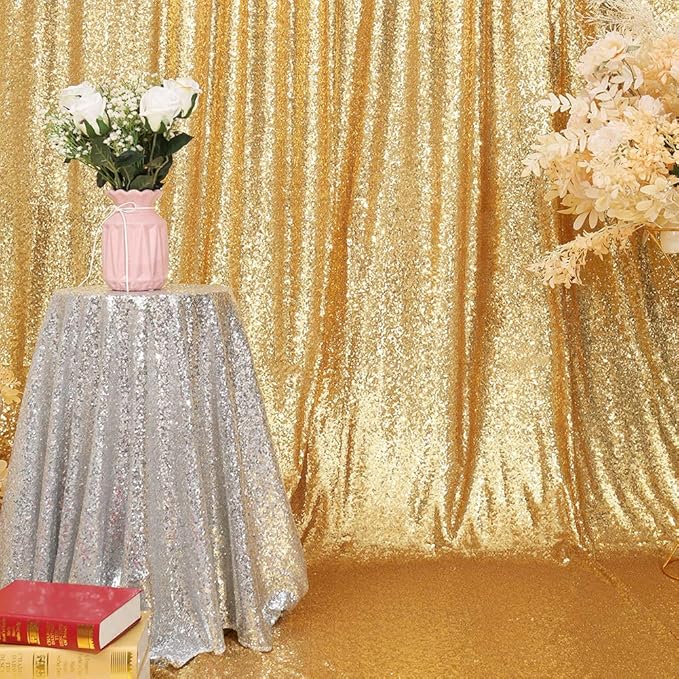 SquarePie Sequin Backdrop 10FT x 10FT Gold Curtain Background Wedding Party Decoration