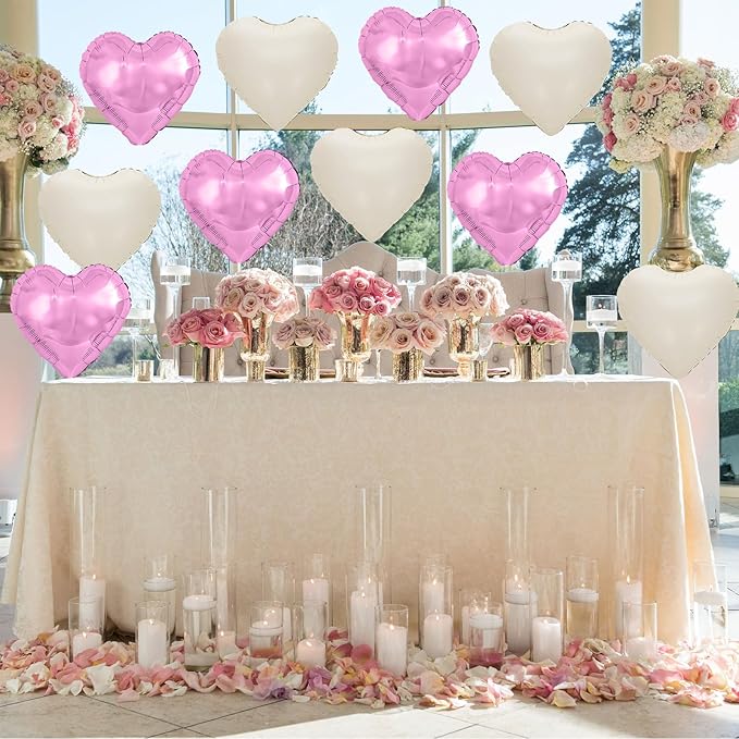 Purple Cream White Heart Balloons,12Pcs 18Inch Cream Purple Sand White Heart Shaped Foil Helium Balloons for Baby Shower Birthday Anniversary Wedding Engagement Party Decorations