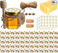 Adabocute 60 Pack Mini Honey Jars with Dipper - Honey Pot with Gold Lid, Bee Pendants, Jutes, Gift Bags and Stickers - For Baby Shower Wedding Favors