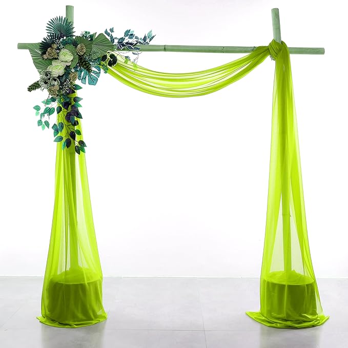 VDS Pack of 1 Panel (30 Inch X 100 Feet) Wedding Arch Draping Fabric Sheer Chiffon Fabric Drapery for Wedding Ceremony Reception Swag Backdrop Canopy Chuppah ARBO Altars Decoration (Parrot Green)