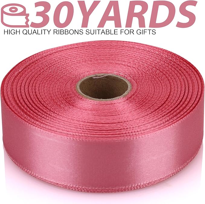 Rose Gold Ribbon 7/8 Inch 30 Yards Satin Craft Ribbon-Single Face Polyester Ribbon for Handmade Roses,Gift Wrapping,Timeless Flower,Bouquets,Wedding and Party Decoration