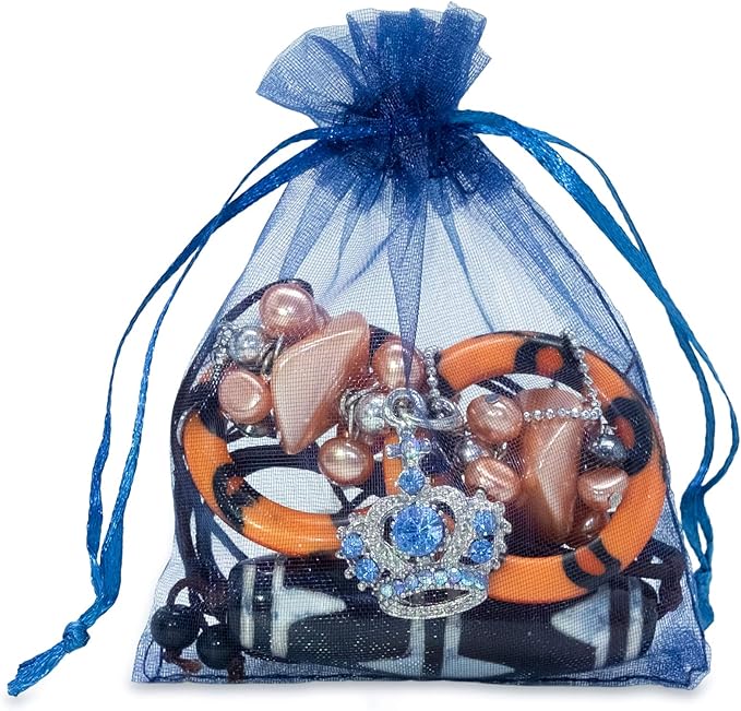 TheDisplayGuys 100-Pack 3x4 Navy Blue Sheer Organza Gift Bags with Drawstring, Jewelry Candy Treat Wedding Party Favors Mesh Pouch