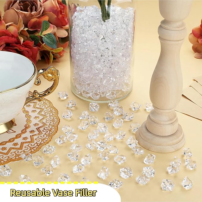 YATOJUZI 500pcs Fake Ice Cubes Christmas Vase Fillers Clear Acrylic Crushed Rocks Plastic Diamonds Gems for DIY Accessories Party Wedding Centerpiece Table Scatter Prop Display 0.5" (Only Clear)