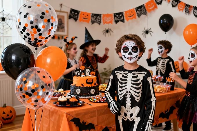 50pcs Orange and Black Foil Confetti Balloons,12 inch Latex Balloon with Orange Black Confetti Inside for Halloween Party Decorations